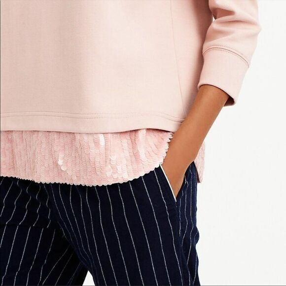 (SOLD) J. CREW Crew Neck 3/4 Sleeve Sequin Trim Sweatshirt Top Pink M - Picture 6 of 12